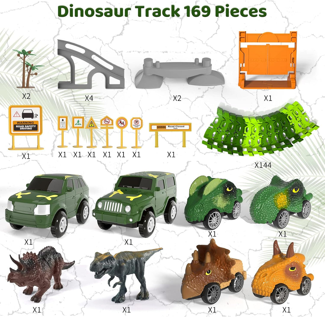 IHAHA 169 piezas de juguetes de pista de carreras de dinosaurios pa...