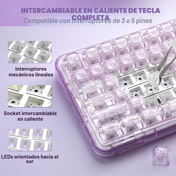 YUNZII X98 QMK\/VIA Teclado Mecánico Inalámbrico para Juegos con Pe...