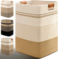 Cesta de lavandería de 85 litros de altura con asas de cuero, cesta de ropa rectangular grande para organizar, cestas de algodón tejido para lavandería, cestas de almacenamiento para