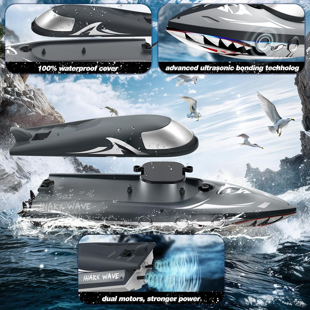 Barco RC de tiburón para niños y adultos, barco de carreras de cont...