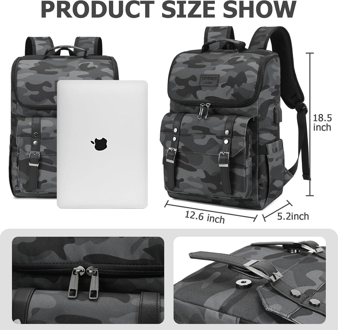 YALUNDISI Mochila vintage de viaje para laptop con puerto de carga...