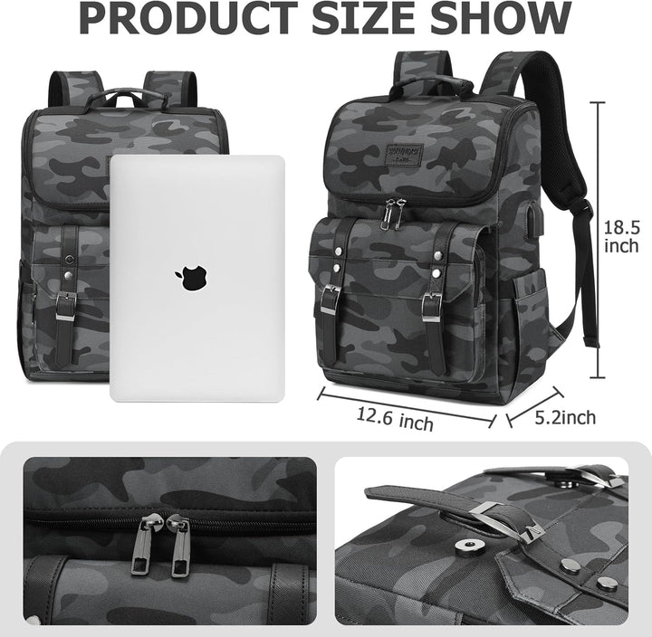 YALUNDISI Mochila vintage de viaje para laptop con puerto de carga...
