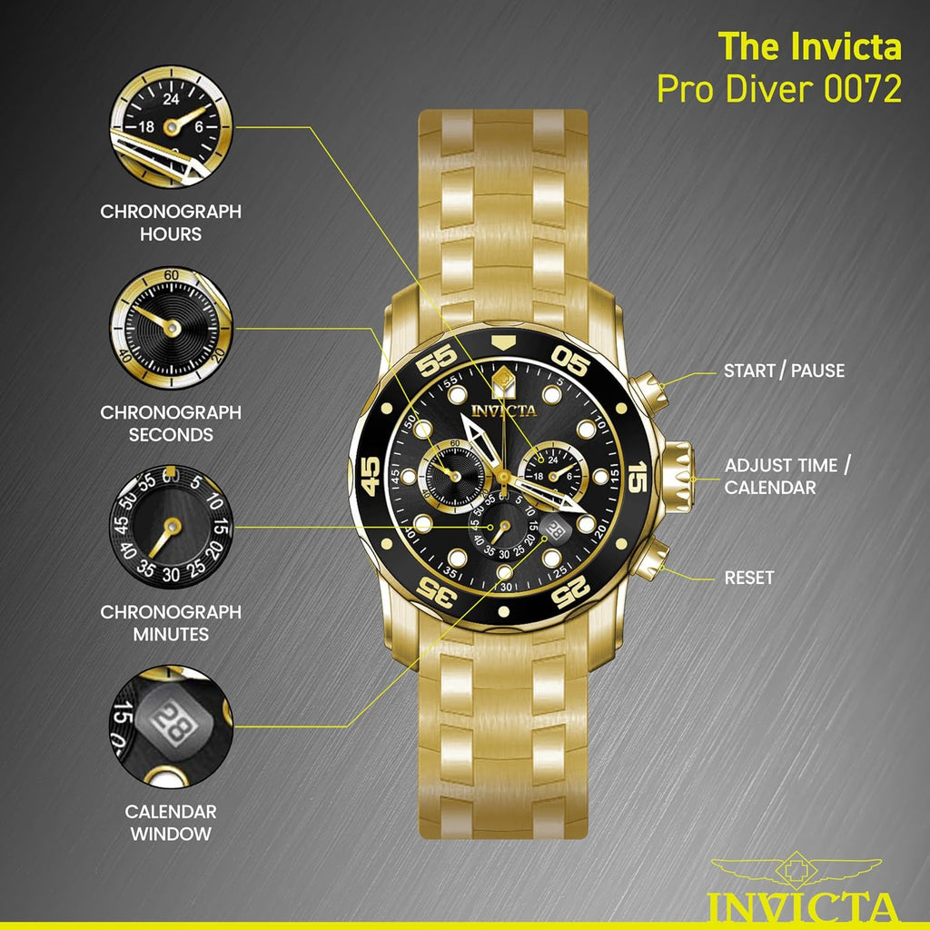 Invicta Pro Diver - Reloj cronógrafo de cuarzo con correa de acero inoxidable, color plateado, modelo 26 0073