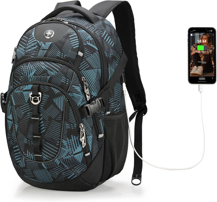 Swissdigital Mochila para laptop con puerto de carga USB, mochila d...