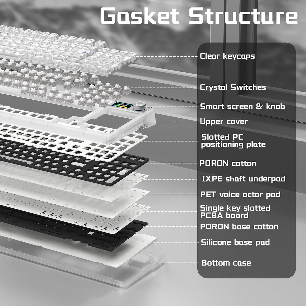 Aula F98Pro V3 Teclado mecánico inalámbrico transparente para juegos, Blanco