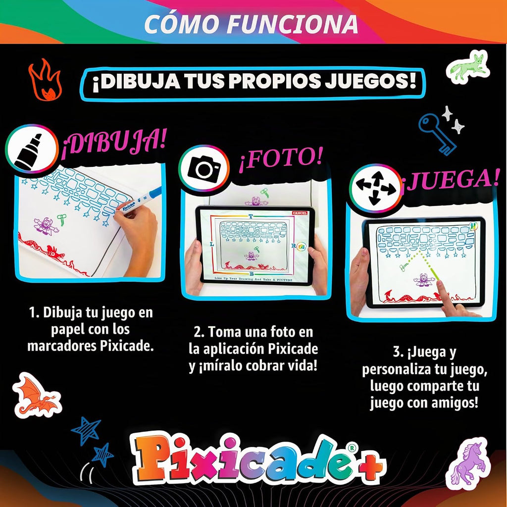 Abacus Brands Pixicade+ - Dibuja tu propio creador de videojuegos, regalo para niños a partir de 6 años