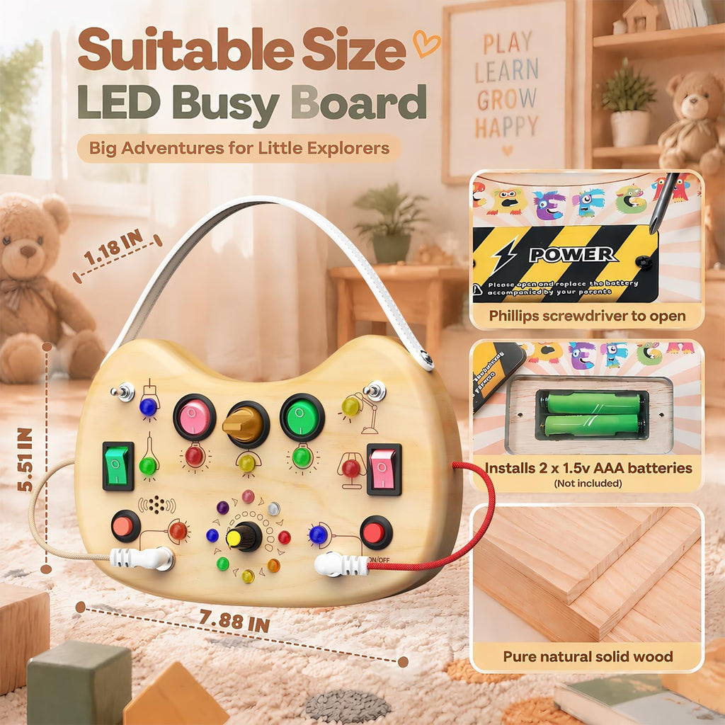 Montessori Tablero de madera para niños pequeños con luces LED e