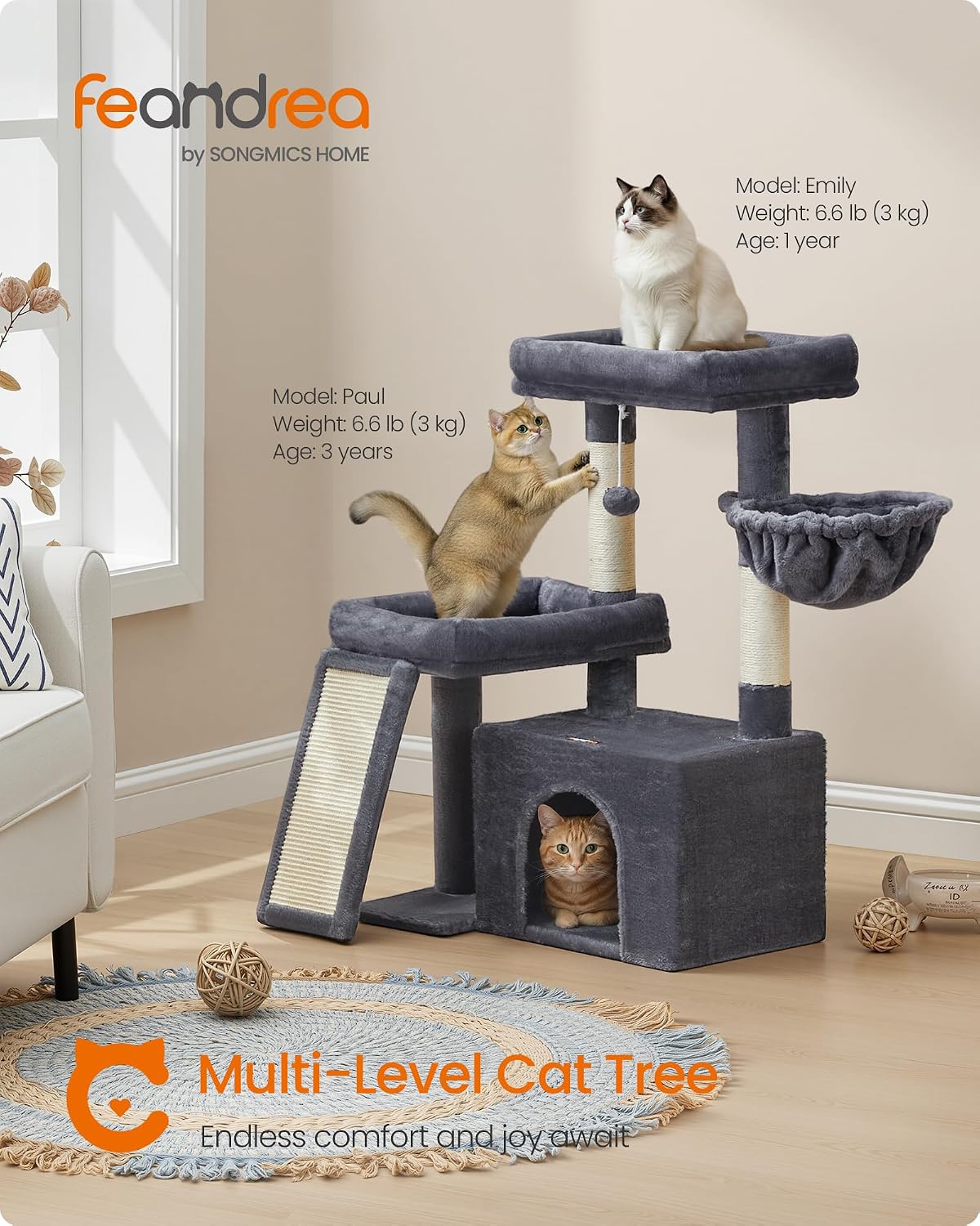 Feandrea Árbol para gatos, torre para gatos de 33.8 pulgadas, postes