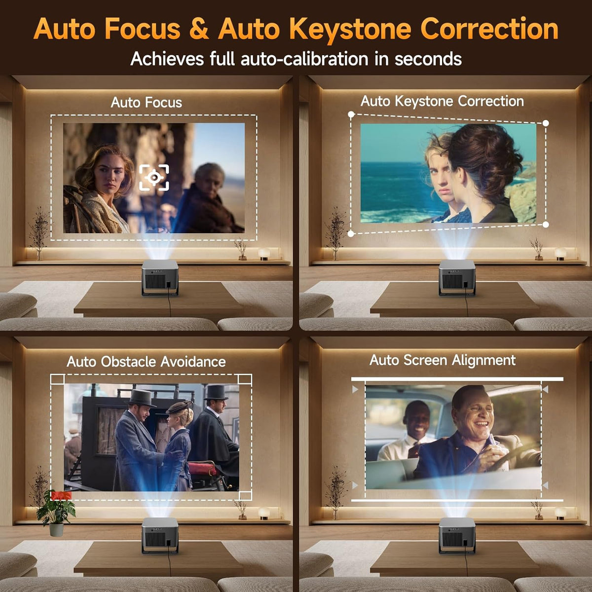 Proyector inteligente con Google TV, soporte 4K mini proyector port...