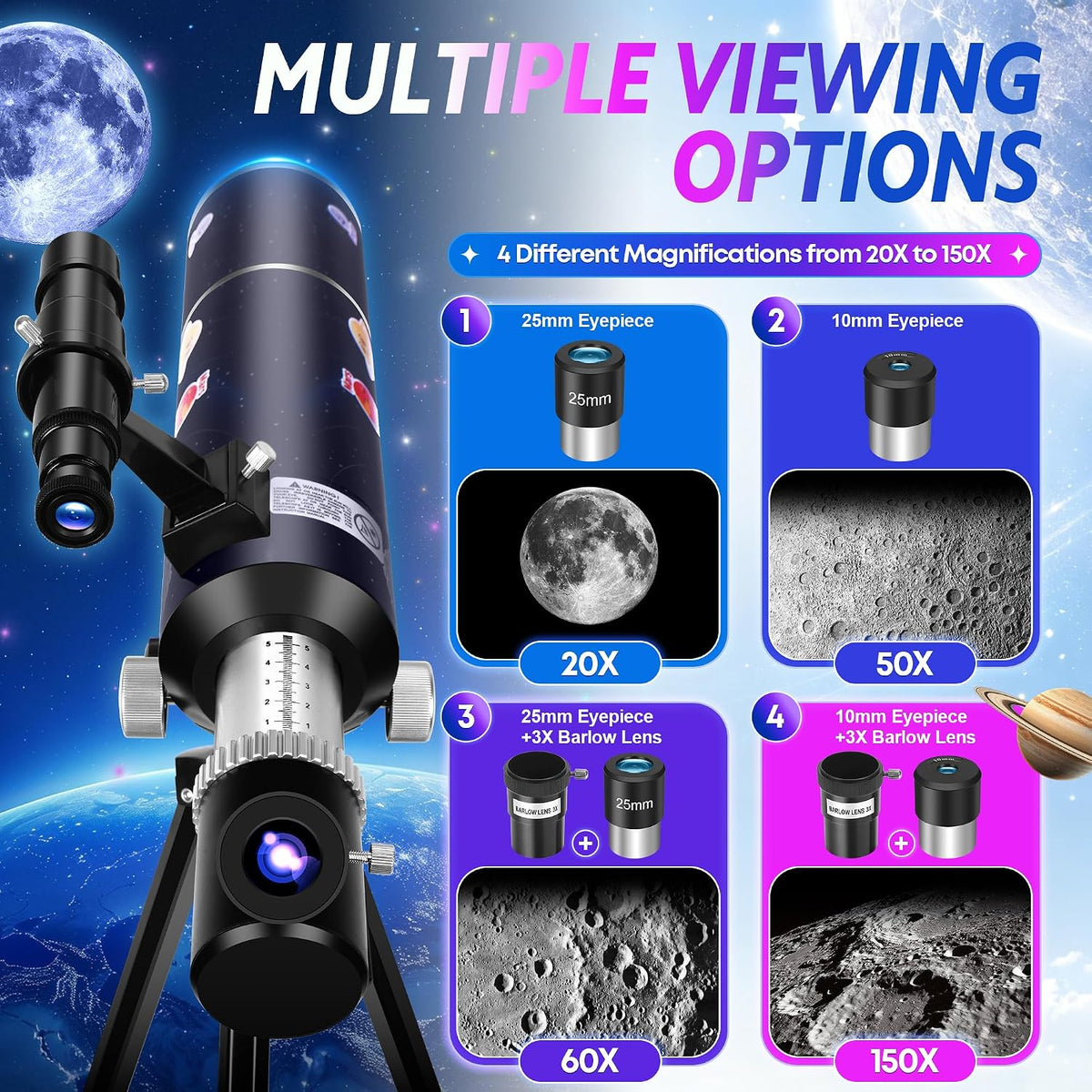 Kit de telescopio portátil de 3.150 in para adultos y niños con