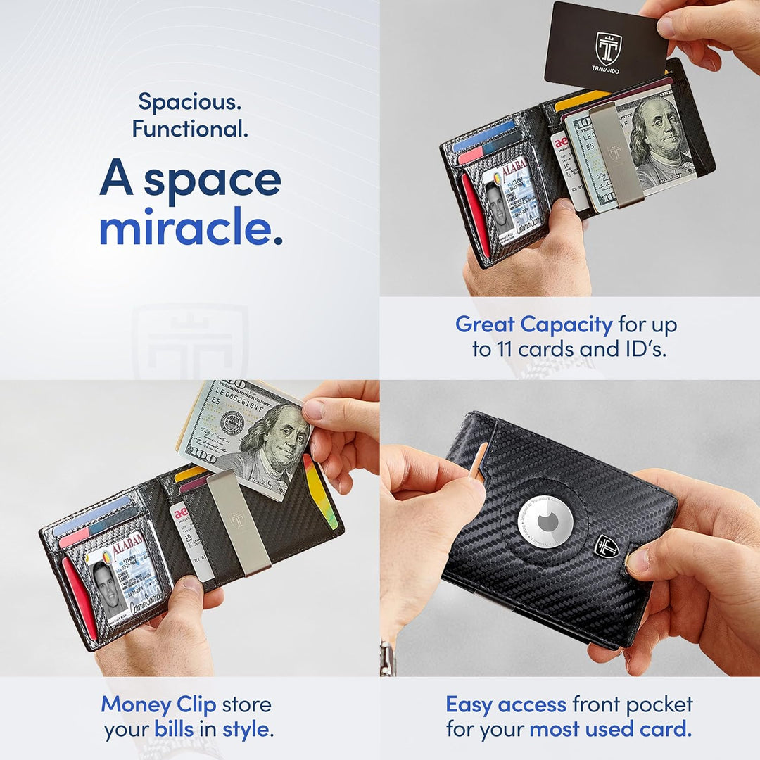 TRAVANDO AirTag* - Cartera para hombre con clip para dinero, tarjet...