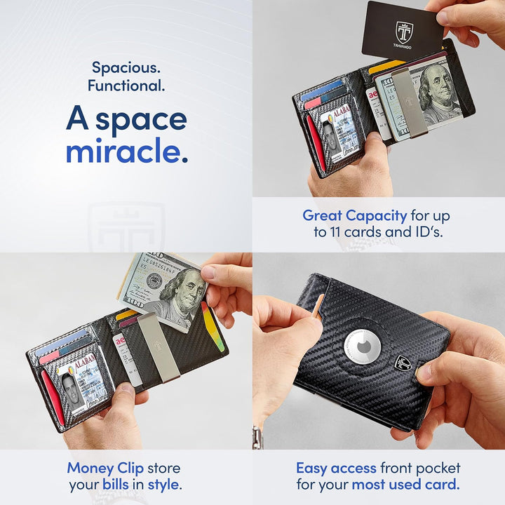 TRAVANDO AirTag* - Cartera para hombre con clip para dinero, tarjet...