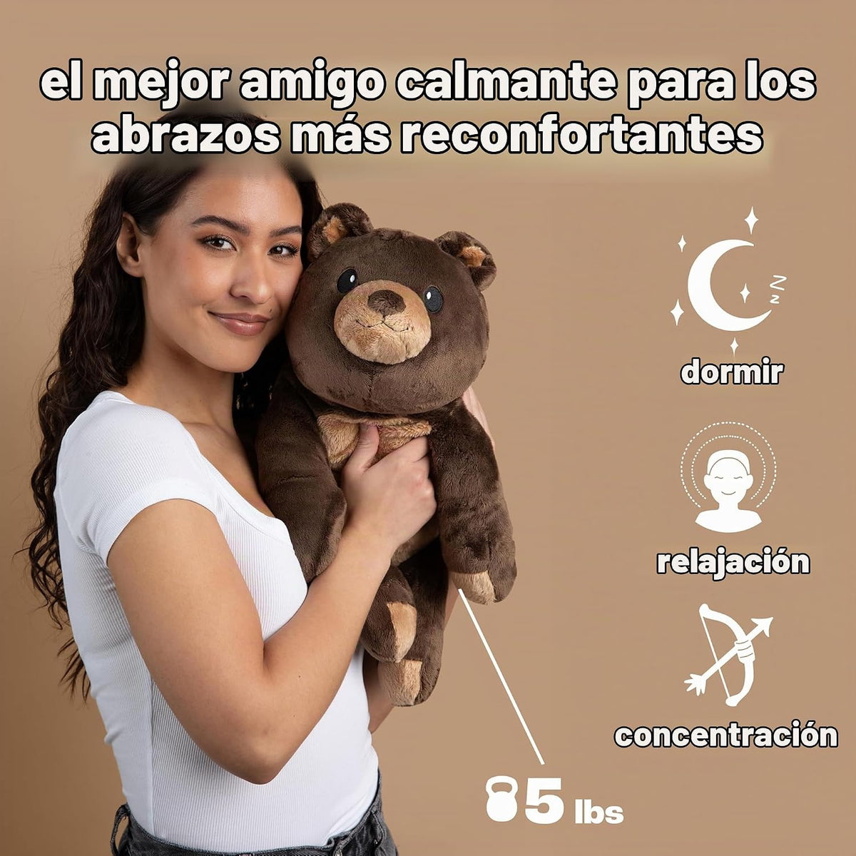 Oso de peluche con peso de Brease de 5 libras sin aroma, oso de peluche marrón suave para niños y adultos, peluche suave para niños y niñas, oso acogedor para comodidad, calma y abrazo suave