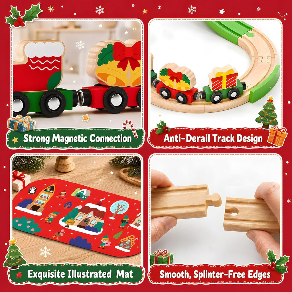 Juego de tren de madera de Navidad para niños, juguetes con manual de instrucciones (idioma español no garantizado), juguetes educativos STEM, regalos de Navidad