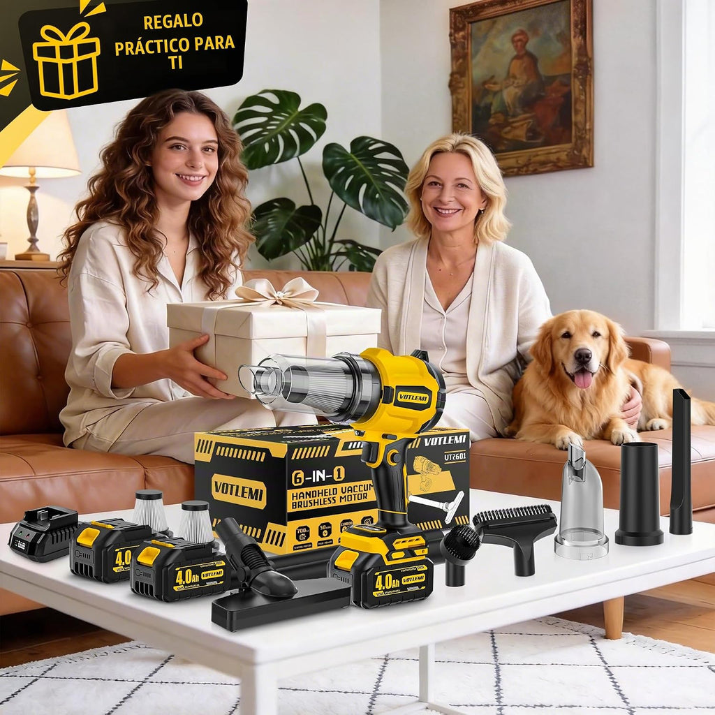 Aspiradora inalámbrica 7 en 1, aspiradora de mano con batería con motor sin escobillas de 700 W, succión y soplador de alta potencia de 50 KPA para el hogar, automóvil, pelo de mascotas