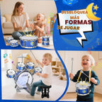 Kit de Batería para Niños pequeños para edades de 3-5 años Juguete musical con taburete para niños y niñas