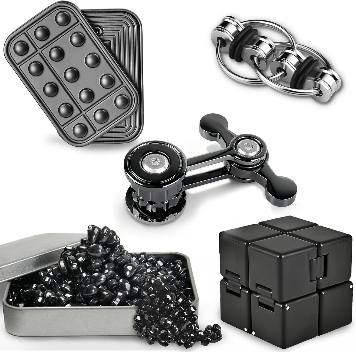 5 piezas de juguetes para ansiedad para adultos y adolescentes, masilla magnética, accesorios deslizantes, juguetes giratorios de metal, cubo de oficina, juguete sensorial para autismo, TDAH, alivio del estrés, artículos de ansiedad, regalo para adolescen