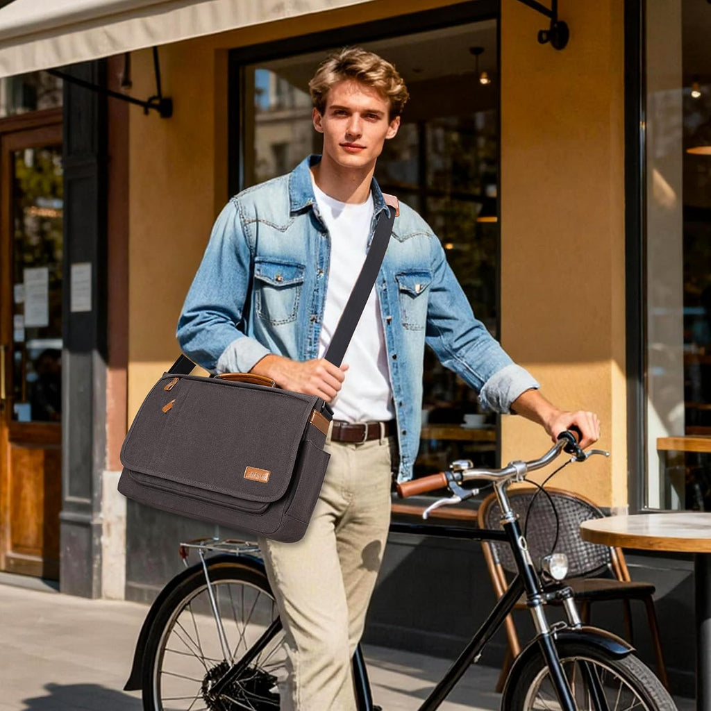 ESTARER Bolso de Mensajero para Computadora Resistente al Agua de Lona, Bolso de Hombro de 15.6 Pulgadas para Laptop para Viaje y Trabajo, Gris