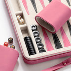 Juegos de backgammon para adultos, juego de mesa clásico con estuche de backgammon plegable de cuero sintético, juego de backgammon portátil de viaje (rosa)