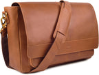 LEATHER VILLAGE Bolso Mensajero de Cuero Vintage–Morral Hecho a Mano de 15.5" para Hombres y Mujeres– Bolso de Hombro para Oficina, Viajes y Uso Diario
