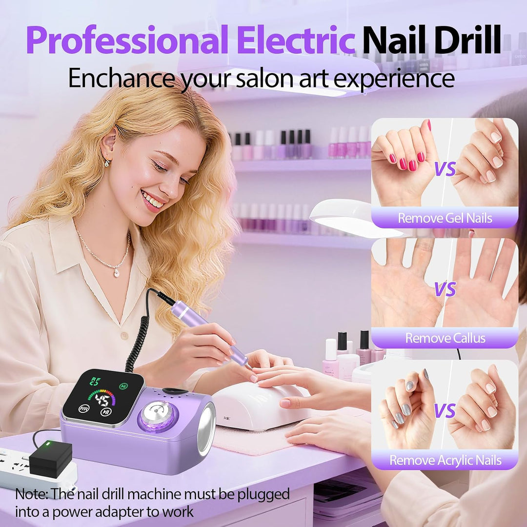 PYVOLA Taladro de uñas eléctrico profesional E-File - Kit de brocas...