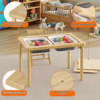 FUNLIO Mesa sensorial plegable de madera con 2 contenedores y 1 silla plegable para niños pequeños, mesa sensorial para niños con tapa de madera contrachapada antideformación, juego de arena y agua para interiores y exteriores, certificado CPC