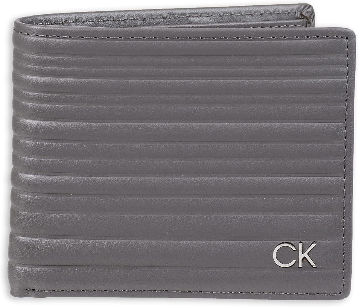 Calvin Klein Billetera plegable minimalista de cuero RFID para hombre con ventana, Gris Passcase