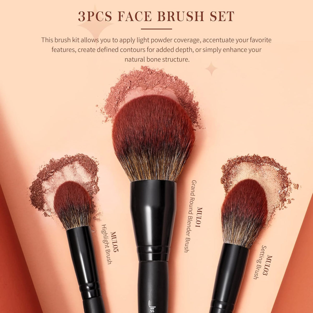 Jessup Pinceles de maquillaje facial grande, 3 piezas