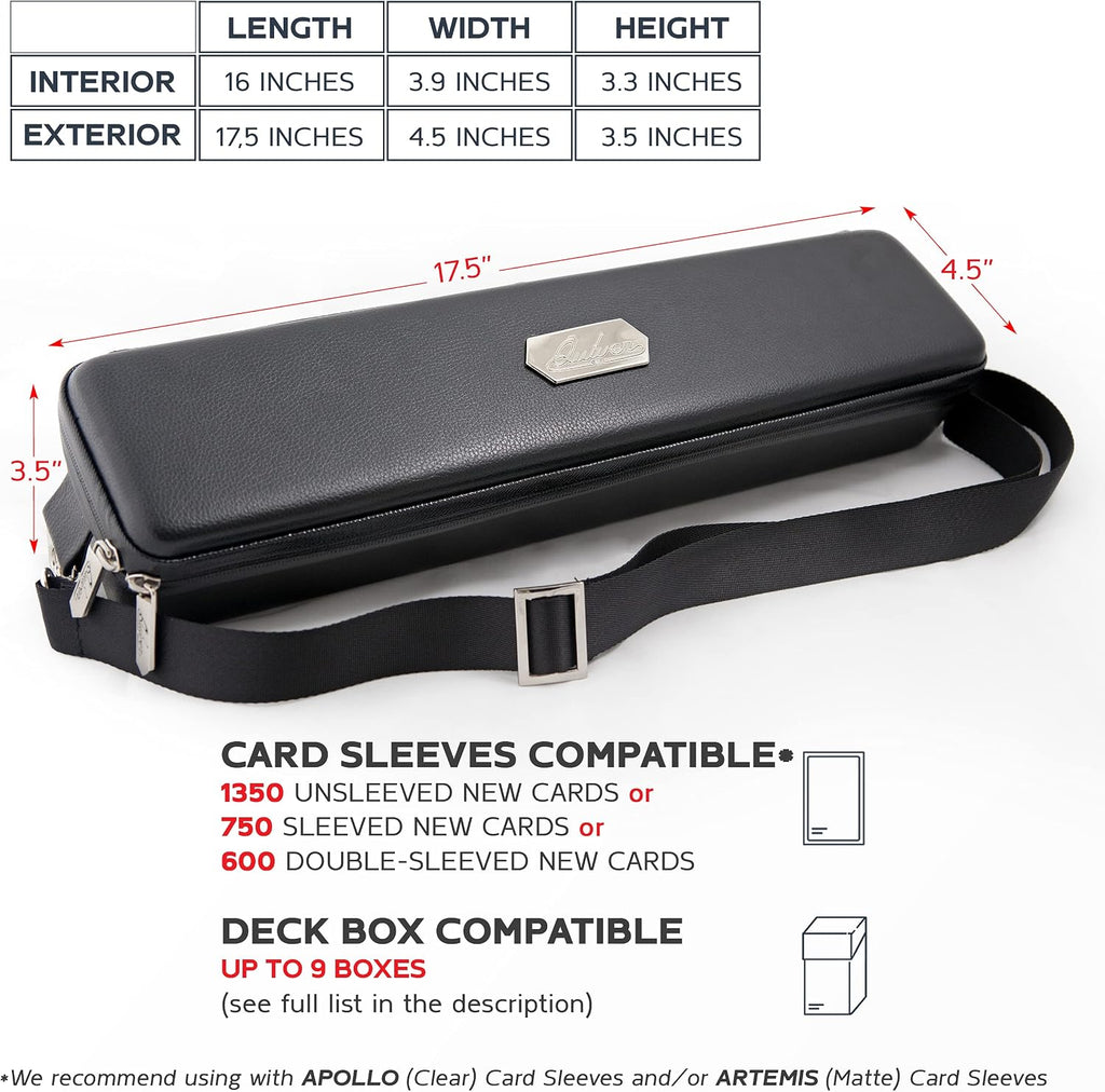 Funda Negra para Cartas de Quiver - Estuche para Baraja de TCG, Bolsa para Cartas de Juego (+ Correa para Muñeca y Hombro, Separadores, Dividers, Almohadillas para Esquinas + 100 Fundas