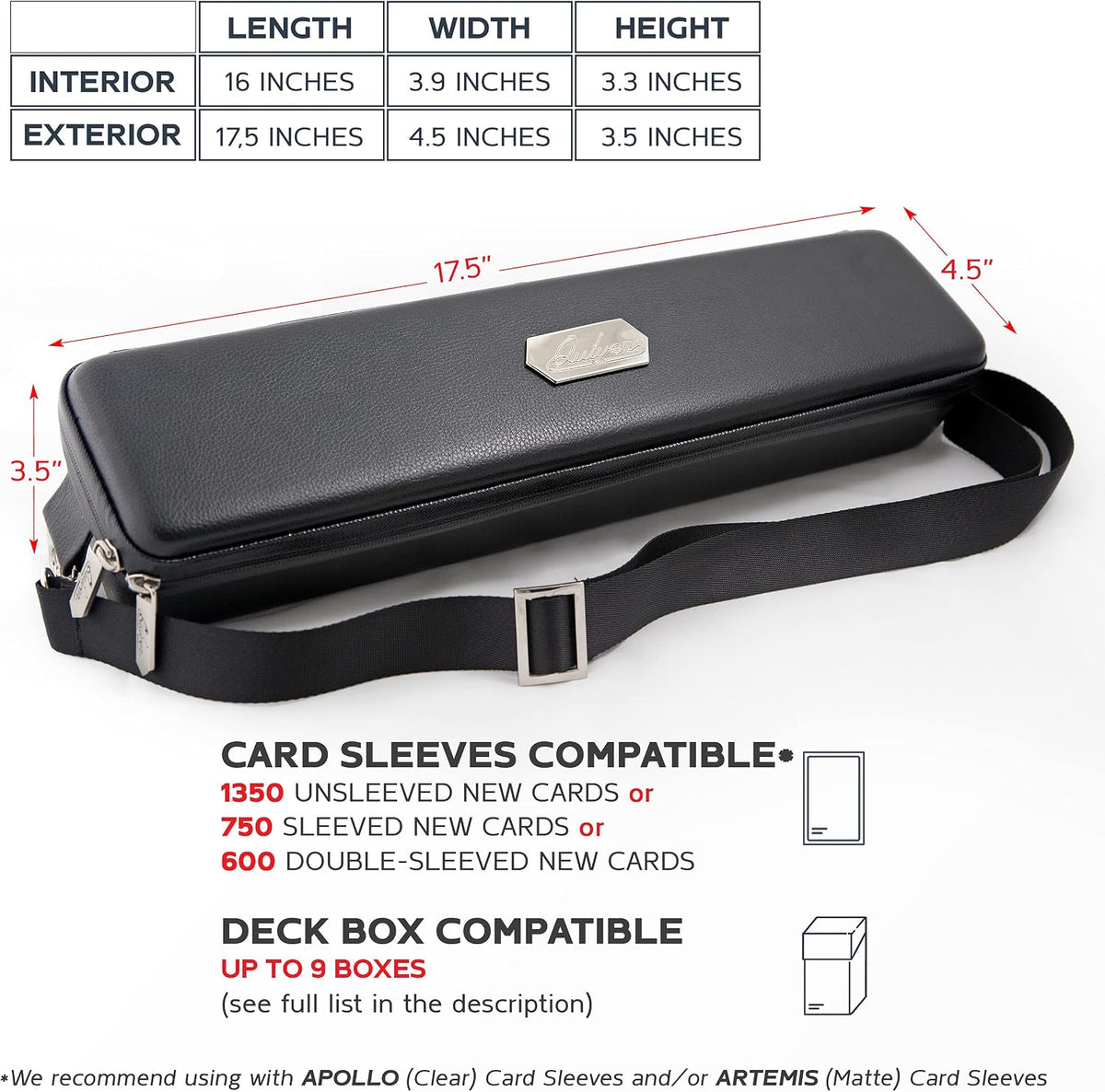 Funda Negra para Cartas de Quiver - Estuche para Baraja de TCG, Bolsa para Cartas de Juego (+ Correa para Muñeca y Hombro, Separadores, Dividers, Almohadillas para Esquinas + 100 Fundas