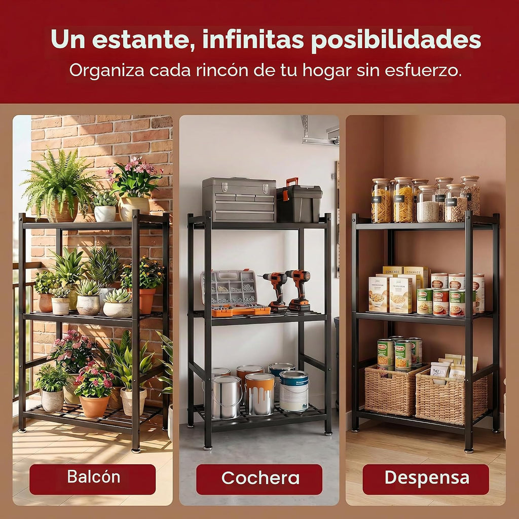 Estantes de almacenamiento pequeños, estantería de metal de 3 niveles con patas niveladoras, organizador de estantes compacto para organización de garaje, cocina, despensa y armario, 17.7 x