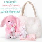 Perfectto Design Regalos de Pascua para niños, juguete de conejo de peluche, 5 piezas, conejo de peluche para mamá, 2 conejitos y bolsa peluda. Regalo de peluche suave de conejo de Pascua para niños