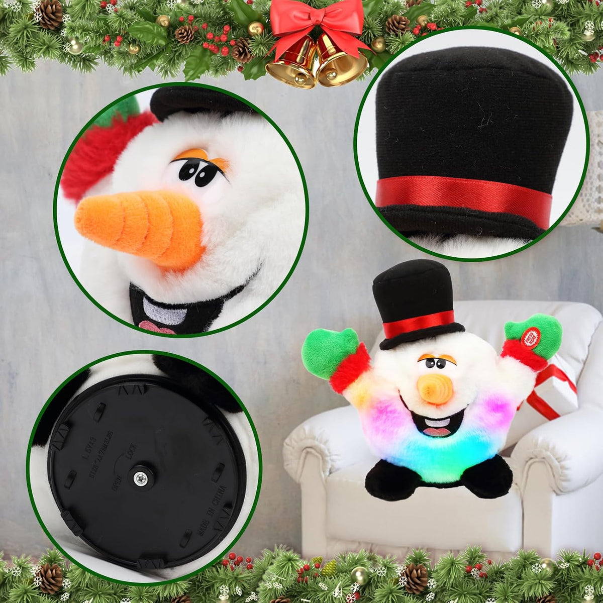 Hopearl Juguete interactivo de Navidad que canta, baila, muñeco de nieve, muñeco de nieve, juguete de peluche animado, regalo para niños pequeños, niños y niñas, 11 pulgadas