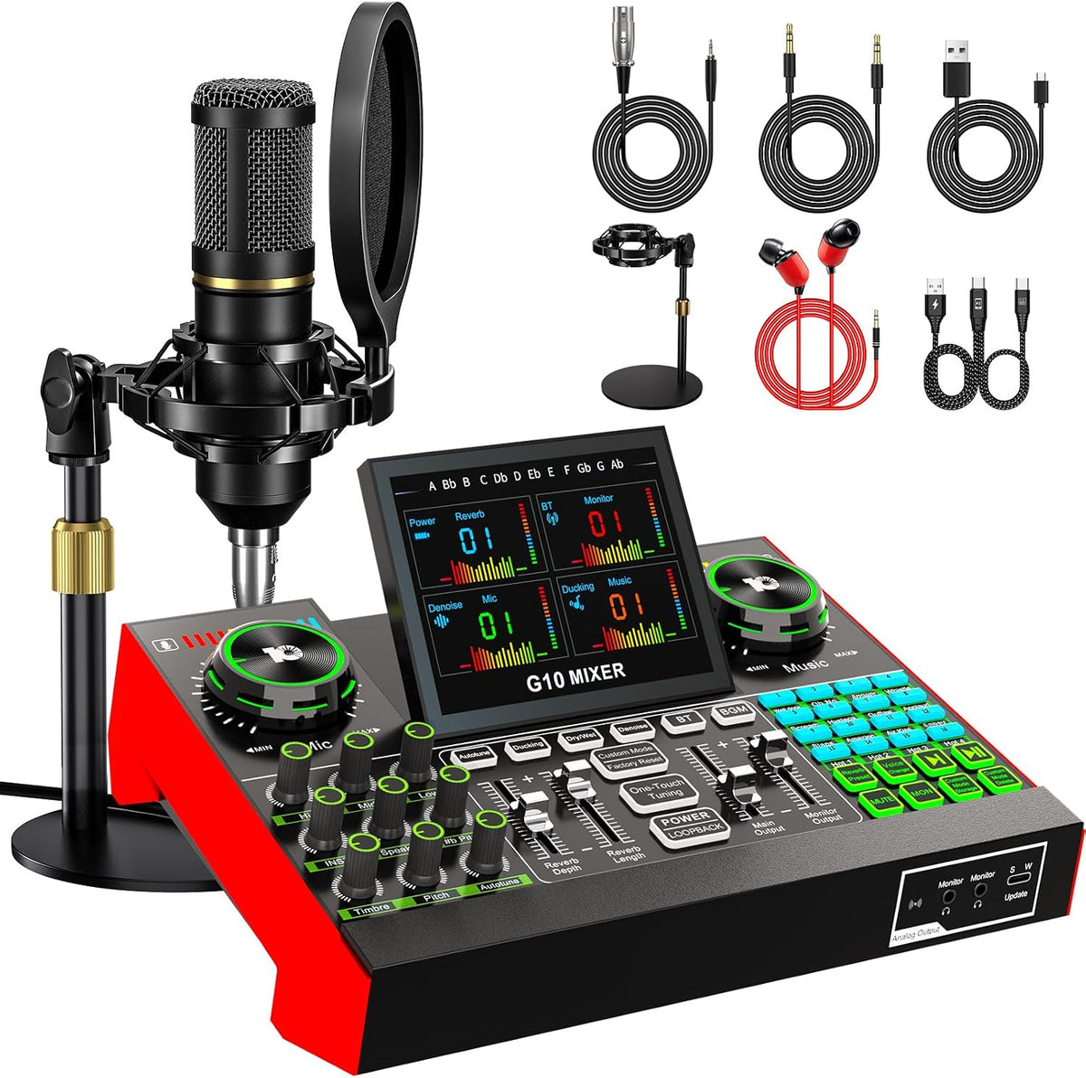 TENLAMP Paquete de equipos de podcast G10 Creator con micrófono