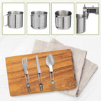 Juego de utensilios de cocina para acampar Backpacking, ollas de 0.33Gal y sartenes de 0.17Gal, taza SUS304 de 0.08Gal, tenedores, cuchillos y cucharas para senderismo, camping, cocina al aire libre, picnic, camping en solitario