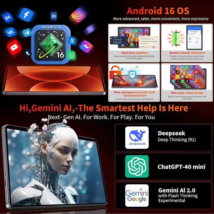 Tablet Android con teclado - Android 16 tableta con 26 GB+256 GB+2...
