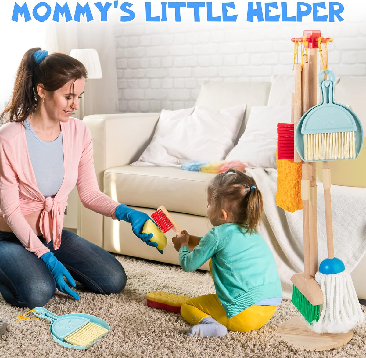 WOODMAM - Juego de limpieza de madera para niños, juguetes de limpieza para