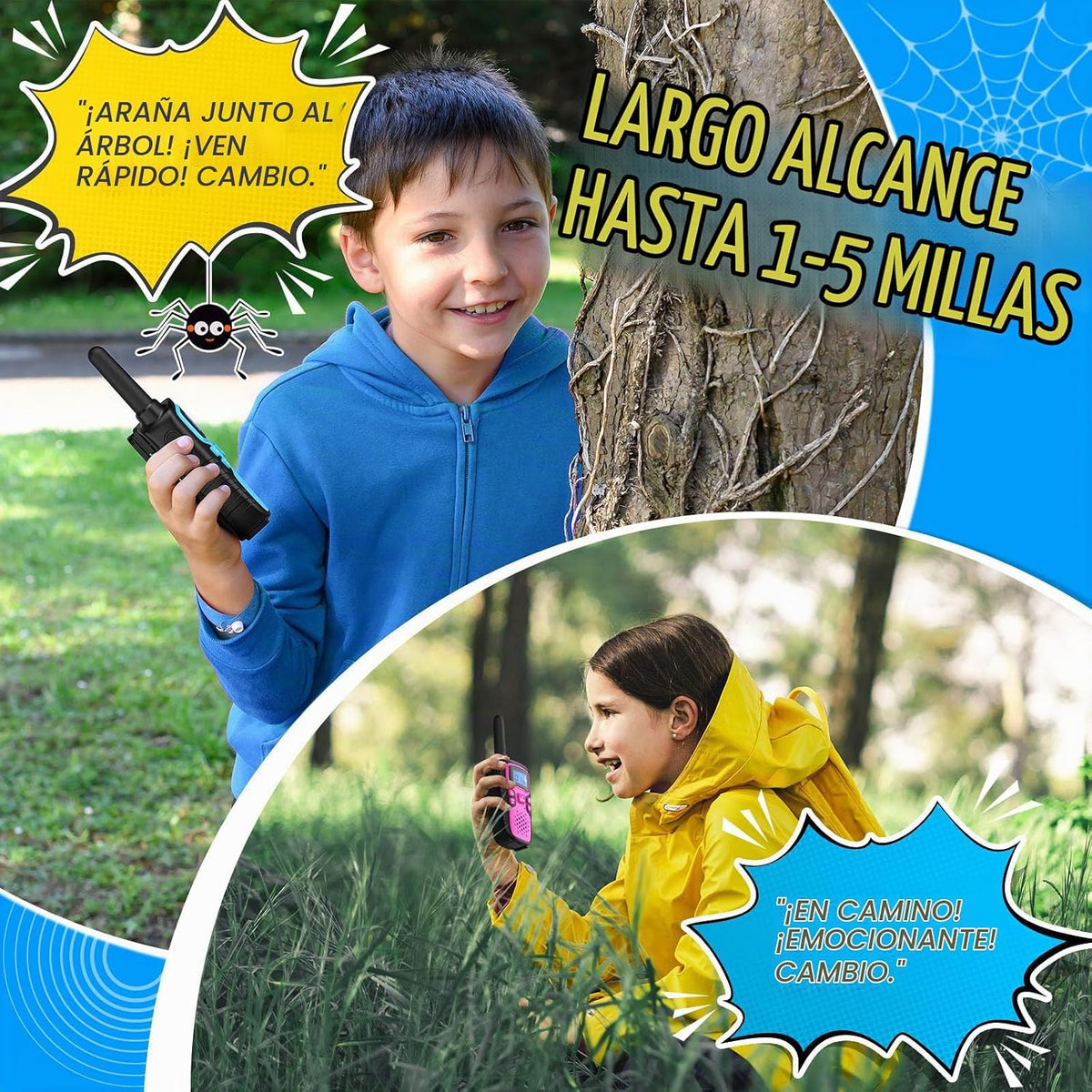 Walkie Talkies para niños recargables de largo alcance, regalo de cumpleaños de Navidad para niños de 5, 6, 7, 8, 9, 10, 11, 12 años, equipo de senderismo, juegos de campamento con NOAA