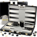 Juegos grandes de backgammon negro para adultos, juegos de mesa clásicos para 2 jugadores, adultos y niños, juego de backgammon premium de 15 pulgadas y 32 piezas de backgammon en funda de piel sintética de calidad