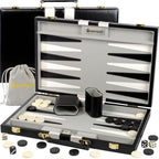 Juegos grandes de backgammon negro para adultos, juegos de mesa clásicos para 2 jugadores, adultos y niños, juego de backgammon premium de 15 pulgadas y 32 piezas de backgammon en funda de piel sintética de calidad