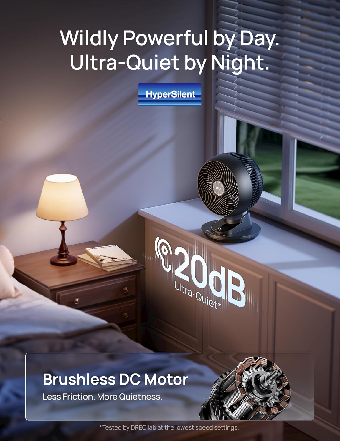 DREO Ventilador inteligente para dormitorio, potente flujo de aire...