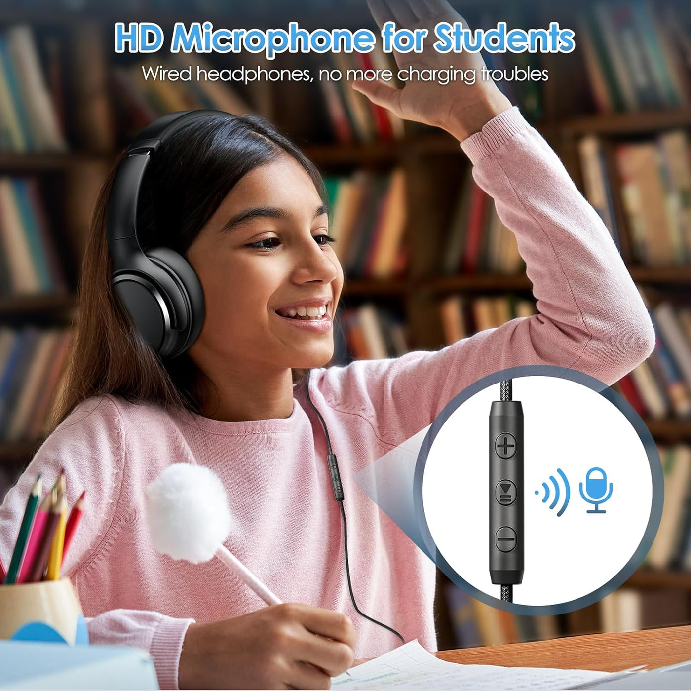 Auriculares USB C con cable sobre la oreja con micrófono HD, auricu...