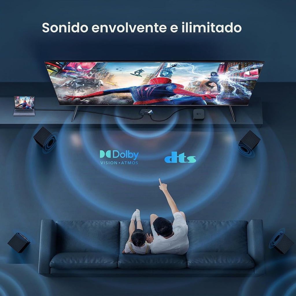 Interruptor HDMI 2.1 3 en 1 salida, 4K @120Hz 8K @60Hz 48Gbps con cable