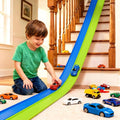Pistas flexibles de 15 pies de pista de carreras flexibles para niños, juego de pista de auto de bricolaje con autos de rebote 1/64, pistas de carreras enrollables portátiles con ventosas fuertes