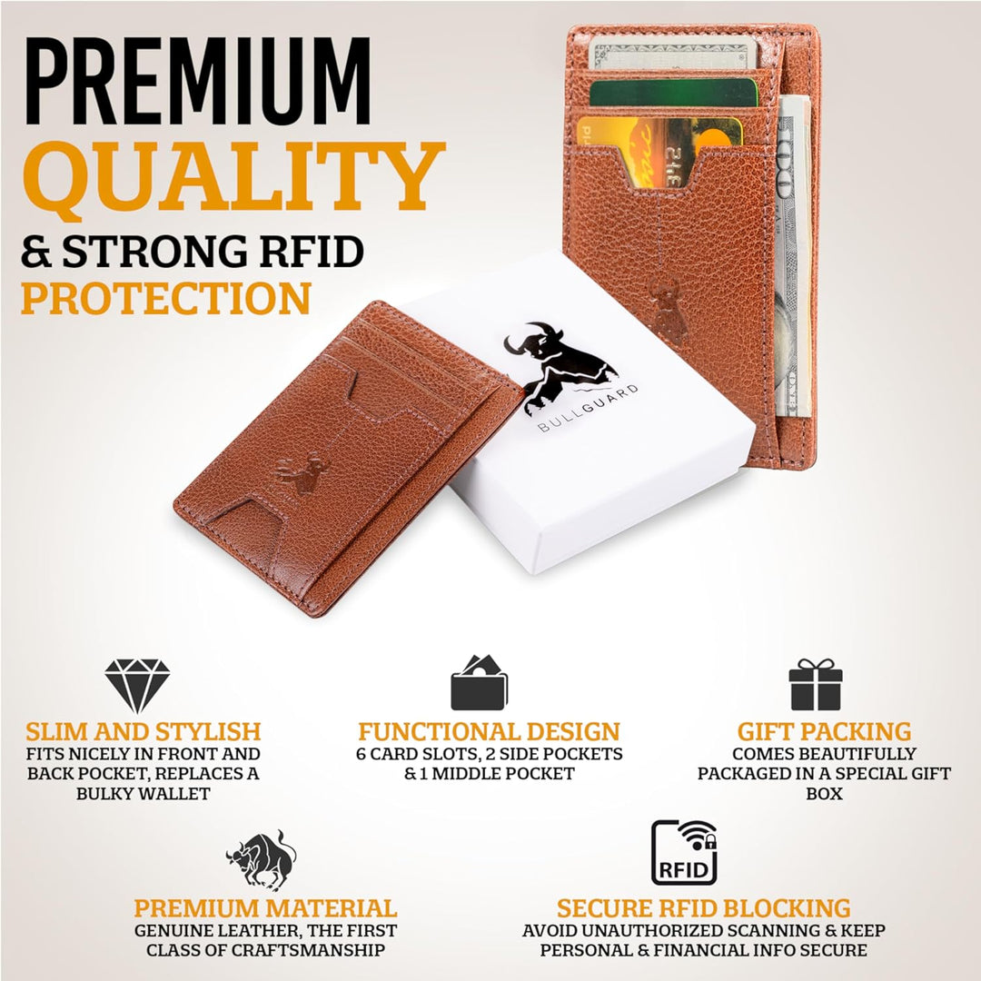 BULL GUARD Cartera delgada de piel con bloqueo RFID para hombre con...