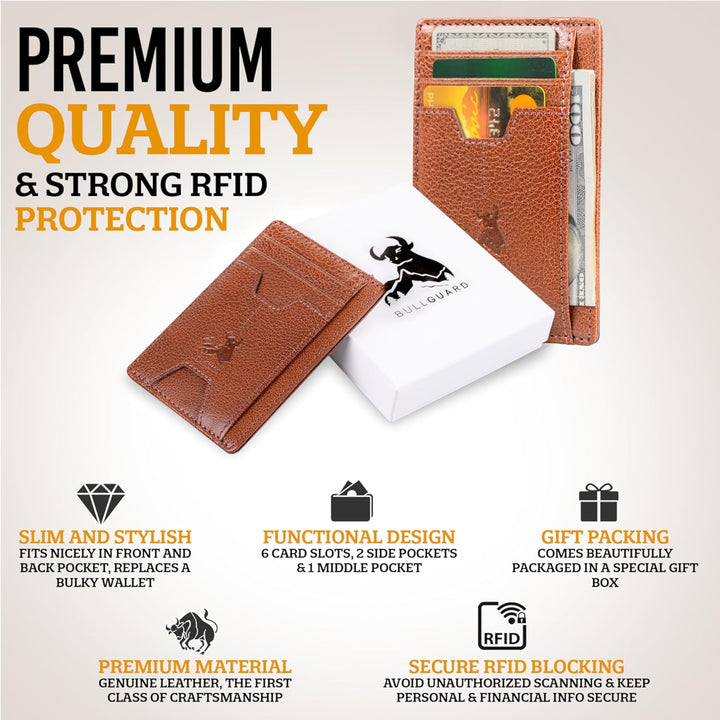 BULL GUARD Cartera delgada de piel con bloqueo RFID para hombre con...
