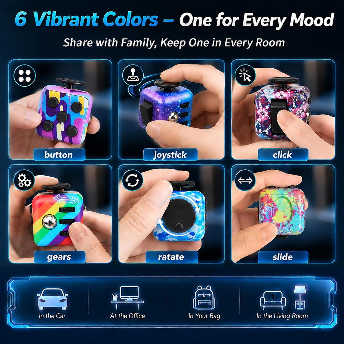 Paquete de 6 cubos de juguetes sensoriales, cubo infinito para aliviar el
