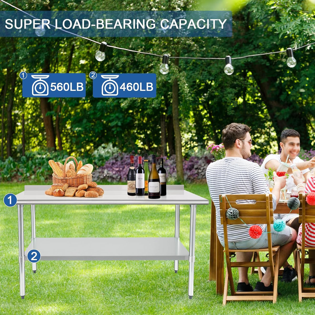 HARDURA - Mesa de trabajo y preparación de acero inoxidable de 24 x 60 pulgadas, mesa comercial de gran resistencia NSF con estante inferior y protector contra salpicaduras para cocina de restaurante