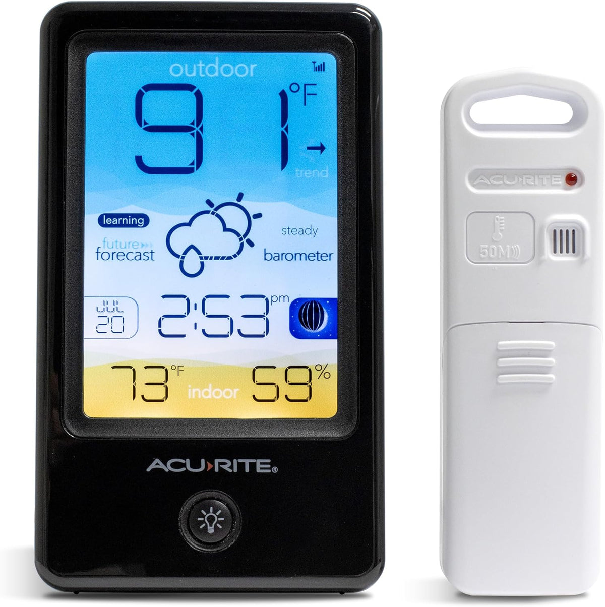 AcuRite Estación meteorológica vertical a color con pronóstico hiperlocal, temperatura interior/exterior, humedad exterior, hora/fecha y fase lunar (00505)