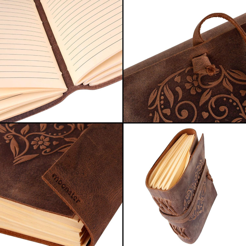 moonster Diario de cuero para mujeres con patrón de corazón, cuadernos con líneas de 7 x 5 pulgadas, cuadernos pequeños con líneas, papel kraft de 400 páginas, cuaderno de papel con líneas, regalos